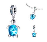 Abalorio colgante tortuga marina azul de plata de ley 925,compatible con abalorios Pandora y muchas otras pulseras de abalorios.
