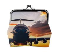 Abalorio con estampado de avión al atardecer y monedero versátil, exquisita cartera impermeable con cierre de beso para llaves y tarjetas