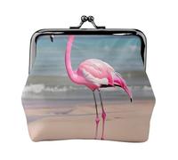 Abalorio con estampado de flamenco rosa en la playa y monedero versátil, exquisita cartera impermeable con cierre de beso para llaves y tarjetas