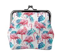 Abalorio con estampado de hojas de plantas verdes y flamencos y monedero versátil, exquisita cartera impermeable con cierre de beso para llaves y tarjetas