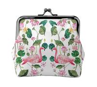 Abalorio con estampado de hojas redondas de flamenco y monedero versátil, exquisita cartera impermeable con cierre de beso para llaves y tarjetas