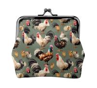 Abalorio con estampado de pollo y gallo y monedero versátil, exquisita cartera impermeable con cierre de beso para llaves y tarjetas