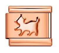 Abalorio de acero inoxidable con diseño de corazón y cruz de oro rosa Ying Yang de cuatro hojas, diseño de gato de la suerte, 9 mm, compatible con pulsera de nominación, 9mm, Metal, No es una piedra