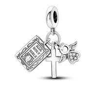Abalorio de ángel de cruz de la Biblia de plata 925 compatible con abalorios Pandora, Trollbeads, Chamilia, Biagi y muchas otras pulseras del Reino Unido., S, Metal, No es una piedra preciosa