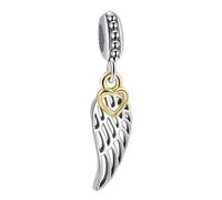 Abalorio de ángel de Plata de Ley 925 con diseño de ala de Pluma, corazón de Amor, Dije de Aniversario para Pulsera Pandora, Plata esterlina Plata Poliéster, Sin Piedra