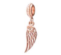 Abalorio de ángel de plata de ley 925 con diseño de alas y plumas y corazón para pulsera Pandora, 6.9mm x 30.7mm, Plata de ley Plata Poliéster, Sin piedra
