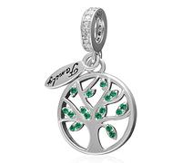 Abalorio de árbol genealógico de plata de ley 925 con diseño de vida y amor, dije de aniversario para pulsera Pandora (verde)