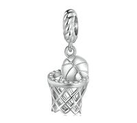 Abalorio de baloncesto de plata de ley 925 auténtica con diseño de fútbol americano para pulseras Pandora para mujeres, esmaltado Cristal