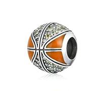 Abalorio de baloncesto de plata de ley 925 con diseño de voleibol deportivo para pulsera Pandora (Baloncesto A)
