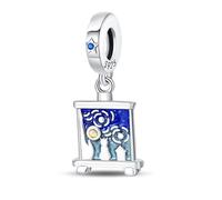 Abalorio de caballete de plata 925 con diseño de noche estrellada de Vincent Van Gogh, compatible con abalorios Pandora, Trollbeads, Chamilia, Biagi y muchas otras pulseras del Reino Unido., S, Metal,