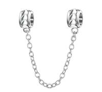 Abalorio de cadena de corazón de plata de ley 925 con cierre de clip de seguridad, dije espaciador para aniversario, cumpleaños, pulsera Pandora (plata)