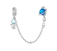 Abalorio de cadena de seguridad de astronauta, abalorio de plata de ley 925 compatible con collar de pulsera Pandora, BSC792