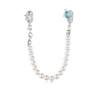 Abalorio de cadena de seguridad de perlas de tortuga marina con 2 topes espaciadores de goma, cuentas de plata de ley 925 para pulseras Pandora para mujer