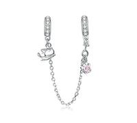 Abalorio de cadena de seguridad de plata de ley 925, abalorio tapón, abalorio de oso, abalorio regalo para pulsera de abalorios Pandora, Plata de ley Plata