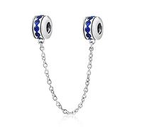 Abalorio de cadena de seguridad de plata de ley 925 con clip para pulsera Pandora (azul)