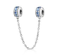 Abalorio de cadena de seguridad de plata de ley 925 con clip para pulsera Pandora, color azul océano