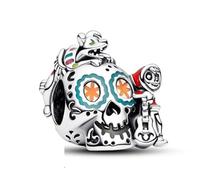 Abalorio de calavera de Coco Miguel & Dante de plata de ley 925 compatible con abalorios Pandora y muchas otras pulseras del Reino Unido., Plata