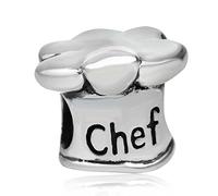 Abalorio de chef de plata de ley 925 con diseño de sombrero con texto en inglés "I Love Cooking" para pulsera Pandora, Plata de ley Plata