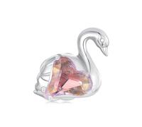 Abalorio de cisne esmaltado con rosa decorado con vidrieras, compatible con pulseras Pandora, regalo para mujeres, cumpleaños, día de San Valentín, Plata de ley