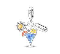 Abalorio de cóctel de sol de verano de plata 925 compatible con abalorios Pandora, Trollbeads, Chamilia, Biagi y muchas otras pulseras del Reino Unido., S, Metal, No es una piedra preciosa