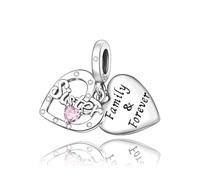 Abalorio de corazón compatible con pulseras Pandora | Family Forever - Colgante de plata de ley 925 para hermanas, regalo de cumpleaños o Navidad