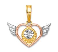 Abalorio de corazón con alas de ángel, 16,4 mm, 14 quilates con rodio blanco y tono rosa, regalo de joyería para mamá, talla única, Metal metal Rodio, No es una piedra preciosa