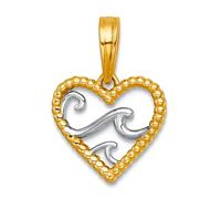 Abalorio de corazón de 11,7 mm, 14 quilates con ondas pulidas de rodio blanco, regalo de joyería para mamá, talla única, Metal metal Rodio, No es una piedra preciosa