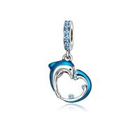 Abalorio de corazón de delfín de plata 925 compatible con abalorios Pandora, Trollbeads, Chamilia, Biagi y muchas otras pulseras del Reino Unido.