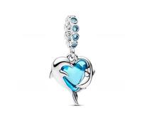 Abalorio de corazón de delfines de plata 925 compatible con abalorios Pandora, Trollbeads, Chamilia, Biagi y muchas otras pulseras del Reino Unido.