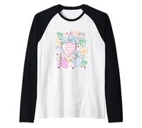 Abalorio de corazones y flores de fresa pastel Camiseta Manga Raglan