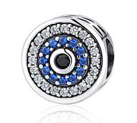 Abalorio de cristal azul contra el mal de ojo para pulseras Pandora, plata de ley 925, cuentas de la suerte, dijes de piedra natal para pulseras europeas de cadena de serpiente, Cristal, Circonita