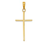 Abalorio de cruz religiosa de oro amarillo macizo de 14 quilates 3D y palo pulido de 14,3 mm, regalo de joyería para mamá, talla única, Metal, No es una piedra preciosa