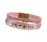 Abalorio de cuero trenzado multicapa con cuentas de cobre ajustables para mujer, joyería de moda para mujer, One Size, como se describe