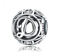 Abalorio de cumpleaños de plata de ley 925 auténtica con inicial A-Z con letras del alfabeto para pulseras Pandora (letra D)