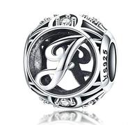 Abalorio de cumpleaños de plata de ley 925 auténtica con inicial A-Z para pulseras Pandora (letra J)