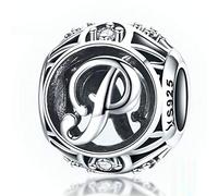 Abalorio de cumpleaños de plata de ley 925 auténtica con inicial A-Z para pulseras Pandora (letra P)