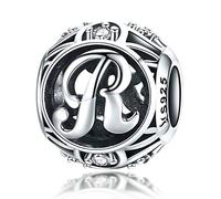Abalorio de cumpleaños de plata de ley 925 auténtica con la inicial A-Z del alfabeto para pulseras Pandora (letra R)