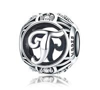 Abalorio de cumpleaños de plata de ley 925 auténtica con la inicial A-Z del alfabeto para pulseras Pandora (letra T)