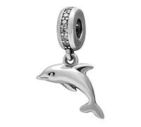 Abalorio de delfín con cristal de plata de ley 925 con diseño de océano, dije de animal para pulsera Pandora, Plata de ley Plata, Crystal