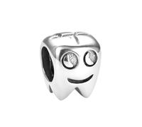 Abalorio de Diente Sano de Plata de Ley 925 Abalorio de la Suerte Abalorio de Amor Abalorio de Sonrisa para Pulsera de Abalorios Pandora, Plata de ley Plata