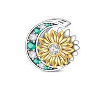 Abalorio de girasol bajo la luna, abalorio para pulsera, collar de pulsera Pandora compatible con