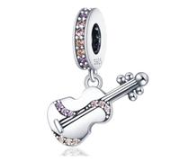 Abalorio de guitarra | Plata de ley 925 musical Rock Star Guitarra colgante de cuentas deslizantes para pulseras Pandora, collar | Caja de regalo, Plata esterlina Zirconia cúbica, Cubic Zirconia