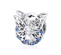 Abalorio de hada de plata de ley 925 con diseño de flor de elfo azul, compatible con pulseras europeas Pandora