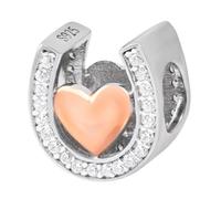 Abalorio de herradura de oro rosa de plata de ley 925, dije de amor con piedra transparente, dije de aniversario para pulsera Pandora, Piedra Oro rosa Plata de ley Plata Poliéster
