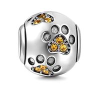 Abalorio de huella de perro de plata de ley 925 con diseño de huella de animal para cumpleaños de mascota para pulsera Pandora (champán)