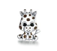 Abalorio de jirafa de plata de ley 925 con diseño de tigre, gato, vaca, mono, pavo real, dije de animal para pulsera Pandora (jirafa), Plata de ley