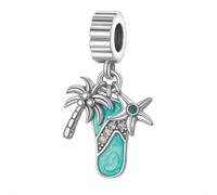 Abalorio de la colección Summer Beach para pulseras Pandora, estrella de mar y palmera, elegantemente chapado en plata fina decorada con cristales brillantes, en caja de regalo, One Size, Metal