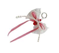 Abalorio de lazo de perlas de imitación para bolsos de tela a cuadros y diseño de fresas para mujeres de moda para uso diario, フリーサイズ