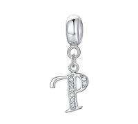Abalorio de letra de plata de ley 925 con letras del alfabeto, compatible con pulseras Pandora P