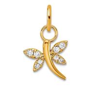 Abalorio de libélula pulido de oro amarillo macizo de 14 quilates de 10,12 mm, regalo de joyería para mamá, talla única, Diamante Gema Metal, Diamante